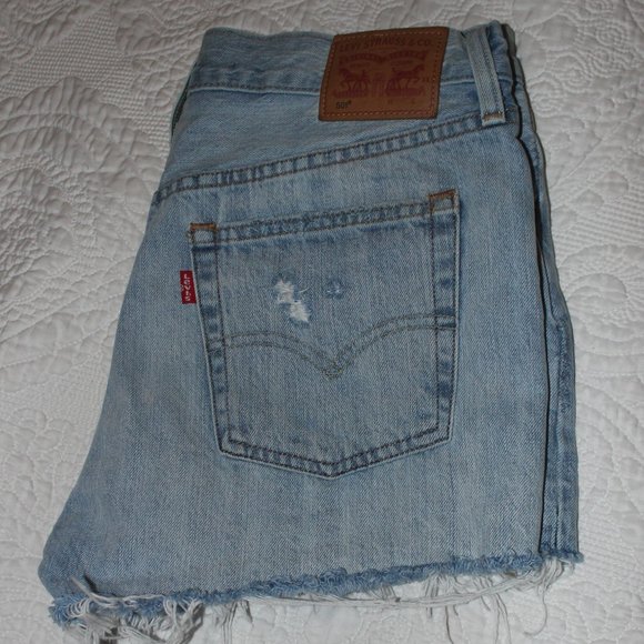 Levi's 501 Distressed Denim Jean Cutoffs Sz 27 - Picture 2 of 4